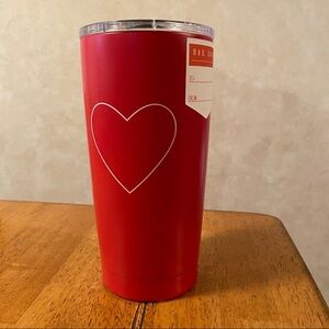 Rae Dunn White HEART Red Insulated Stainless Steel Tumbler with Lid NEW!!